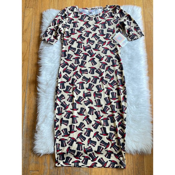 LuLaRoe XS Julia Dress Patriotic Uncle Sam Hat Dress 4th Of July NWT Bin S - Picture 3 of 9
